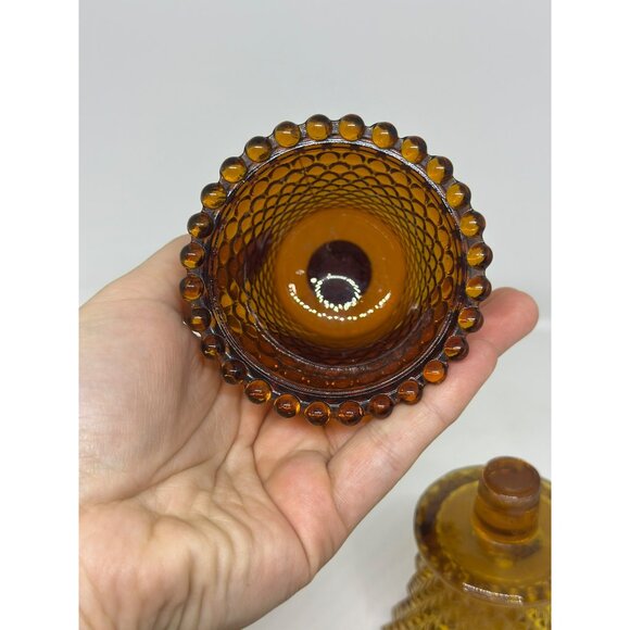 VTG Set of 4 Peg/Candle Holder Diamond Point Brown Amber Votive Cups Glass READ - Picture 6 of 10